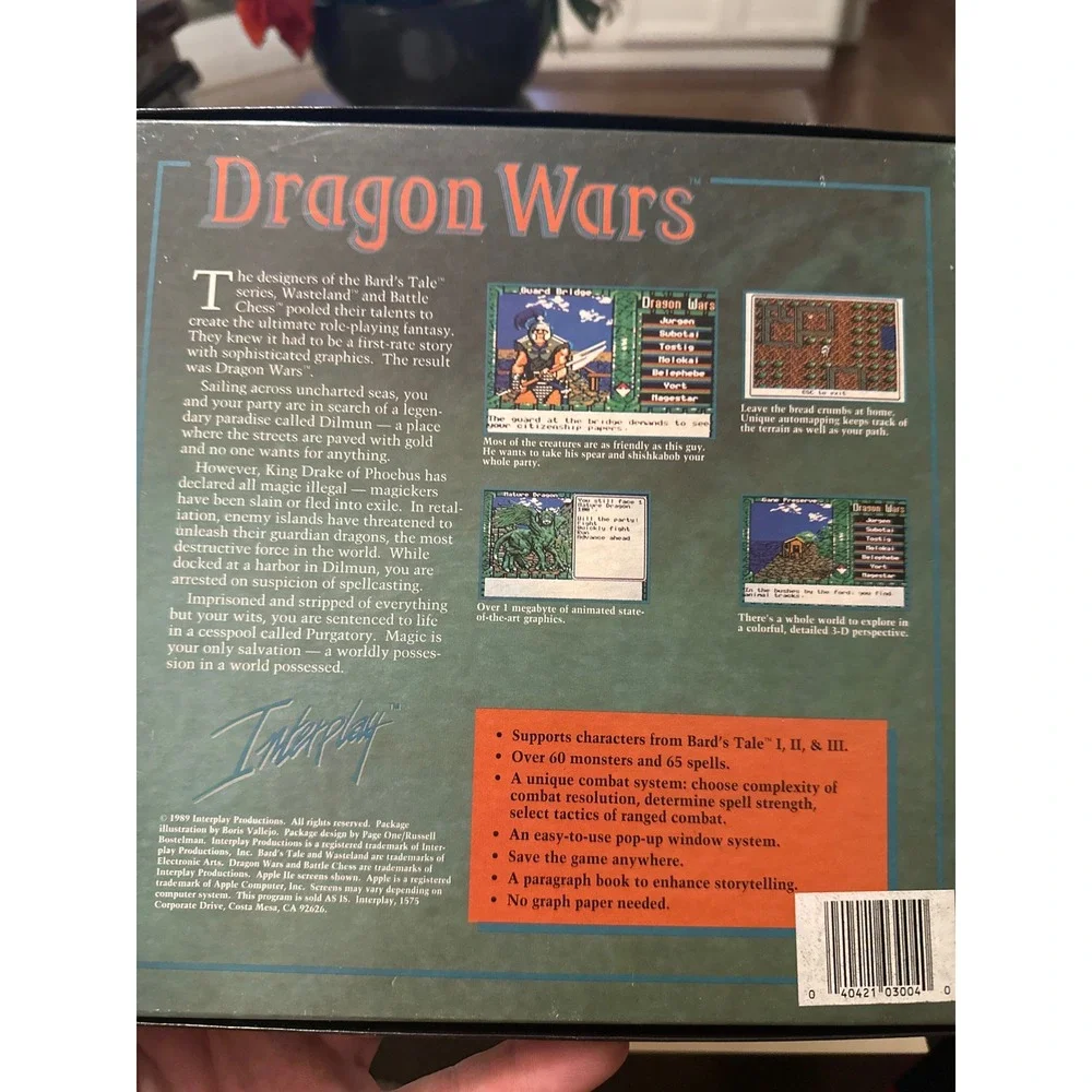 Dragon Wars Amiga 1989 Interplay Big Box Vintage PC Game Boris Vallejo Art